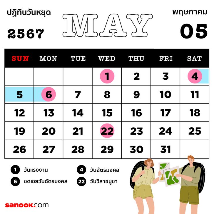 ปฏิทินโหราศาสตร์ไทย สุริยยาตร์ พฤษภาคม 2567